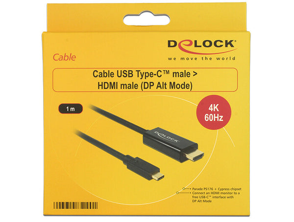 DeLOCK 85290 videokabel adapter 1 m USB Type-C HDMI Sort