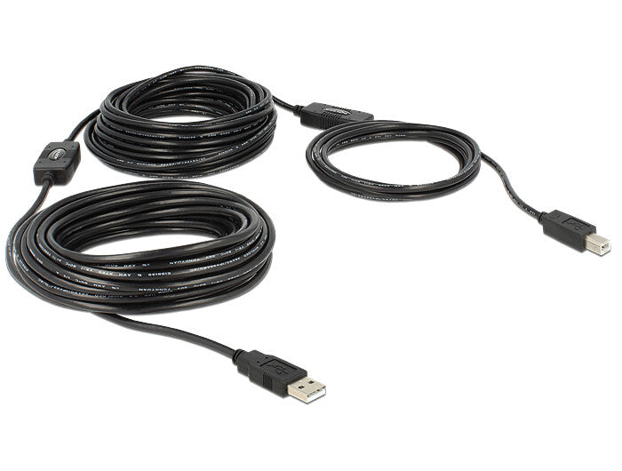 DeLOCK 20m, USB2.0-A - USB2.0-B USB-kabel USB A USB B 0,48 Gbit/sek. Sort