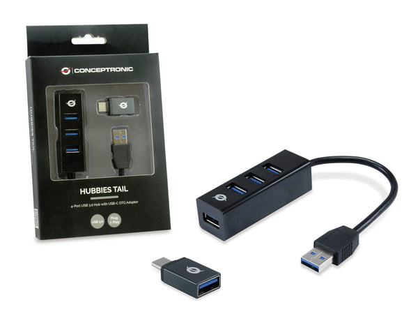 Conceptronic HUBBIES04B interface hub USB 3.2 Gen 1 (3.1 Gen 1) Type-A 5000 Mbit/s Sort