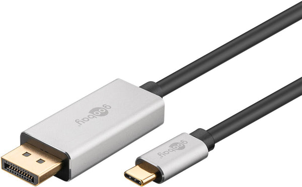 Goobay 60176 videokabel adapter 2 m USB Type-C DisplayPort Sort, Sølv