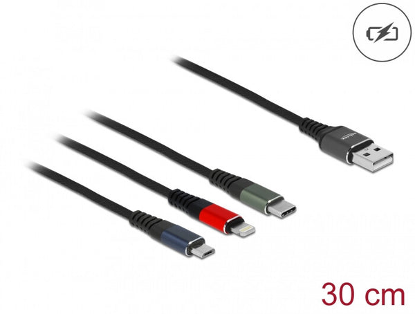 DeLOCK 87236 USB-kabel USB 2.0 0,3 m USB A Micro-USB B/Lightning/Apple 30-pin Sort, Blå, Grøn, Rød