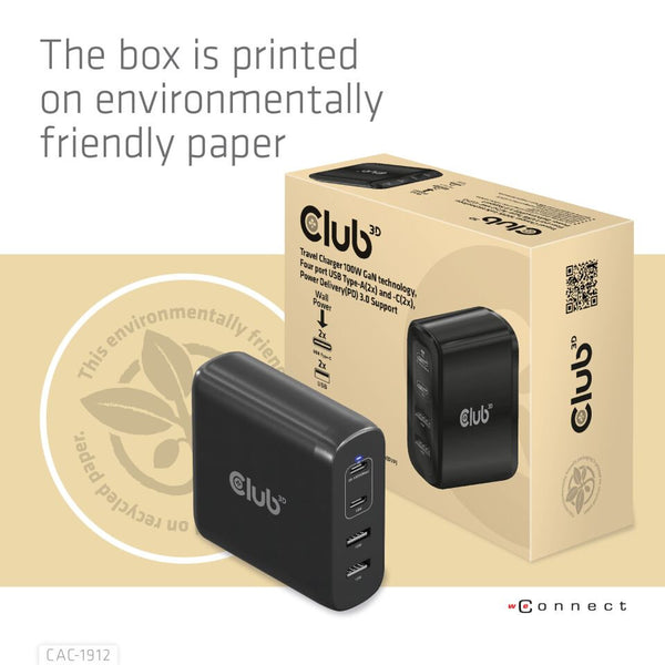 CLUB3D CAC-1912EU strømadapter og vekselret Indendørs/udendørs 100 W Sort