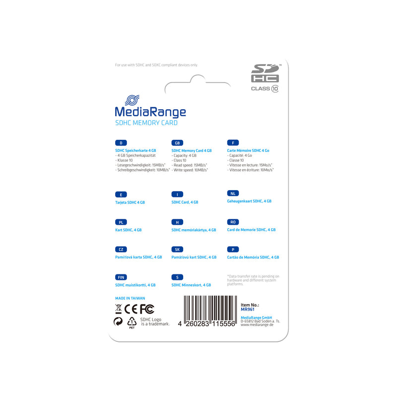 MediaRange 4GB SDHC Klasse 10