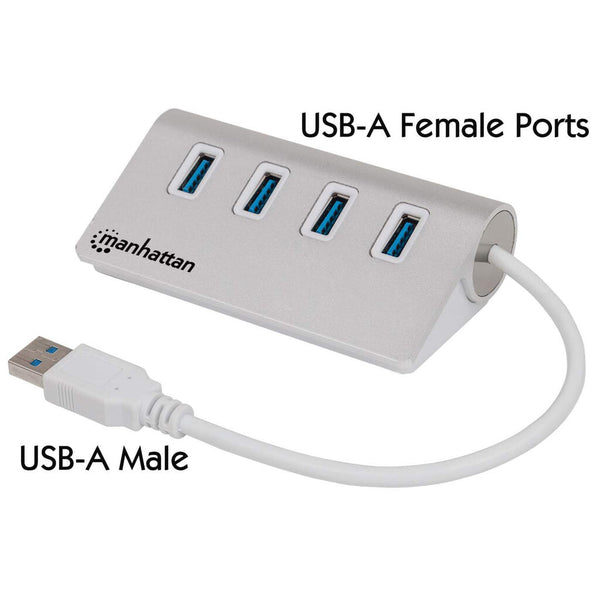 Manhattan 163767 interface hub USB 3.2 Gen 1 (3.1 Gen 1) Type-A 5000 Mbit/s Aluminium, Hvid