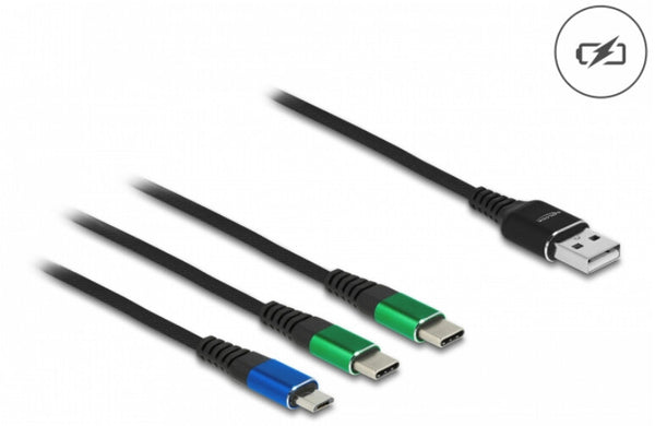 DeLOCK 87882 USB-kabel USB 2.0 1 m USB A 2 x USB C/Micro-USB B Sort, Blå, Grøn